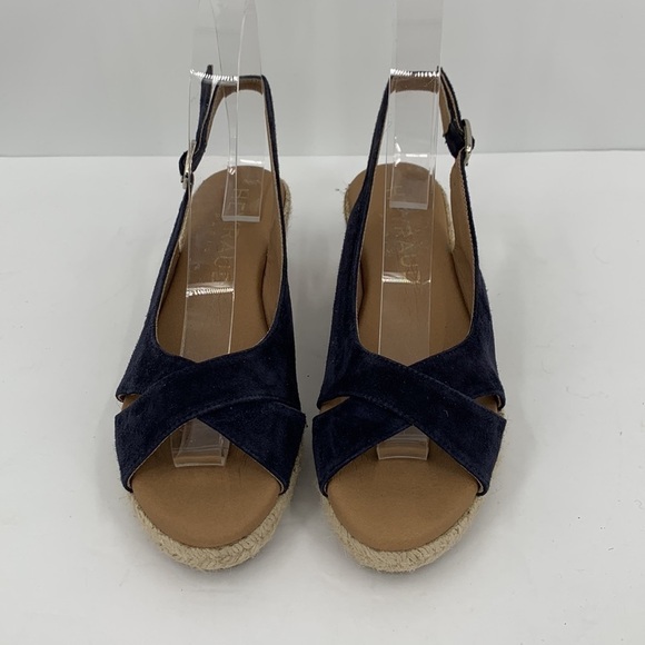 Heyraud slingback espadrille sandal navy blue suede wedge jute platform 37 6 - Picture 5 of 7